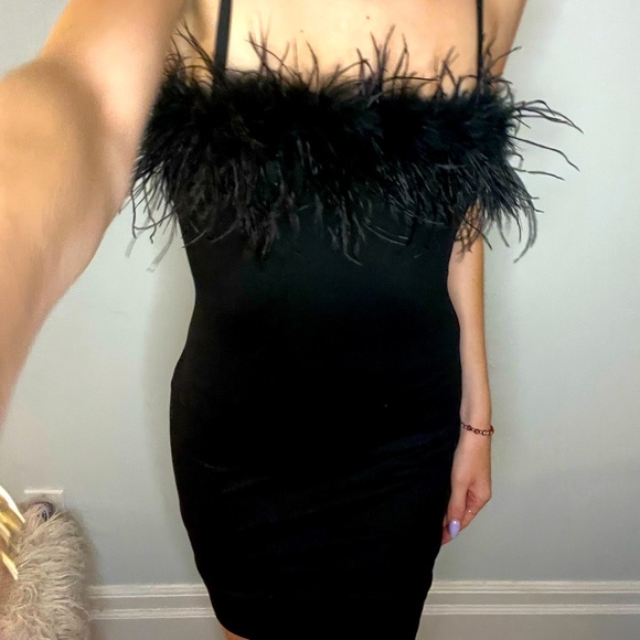 HONEY LITTLE BLACK FUR TRIM DRESS - Picture 10 of 13